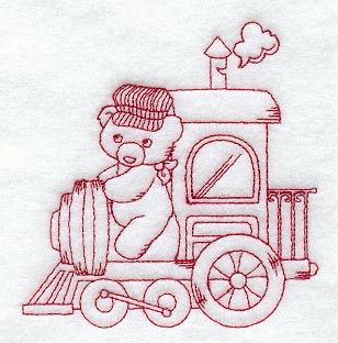 Teddy Bear Train Engine - Redwork