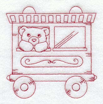 Teddy Bear Train Passenger Car - Redwork