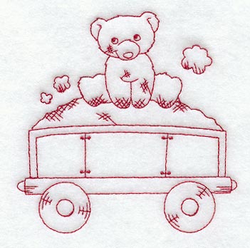 Teddy Bear Train Coal Car - Redwork