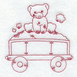 Teddy Bear Train Coal Car - Redwork