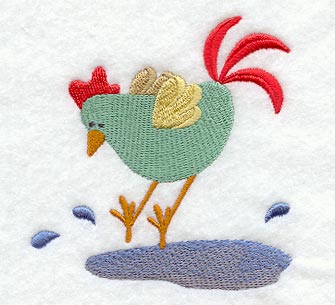 Spring Chicken Plays in a Puddle