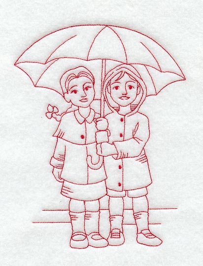 Sharing an Umbrella (Redwork)