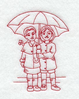 Sharing an Umbrella (Redwork)