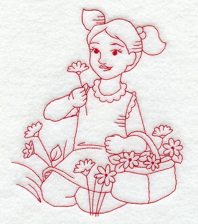 Picking Wildflowers (Redwork)