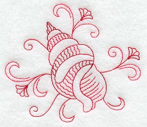 Redwork Seashell  5 (Variegated Thread)