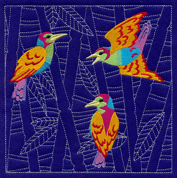 Birds and Bamboo Sashiko Square