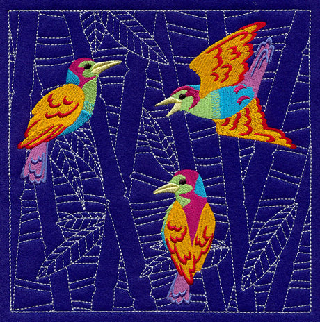 Birds and Bamboo Sashiko Square