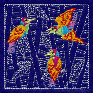 Birds and Bamboo Sashiko Square
