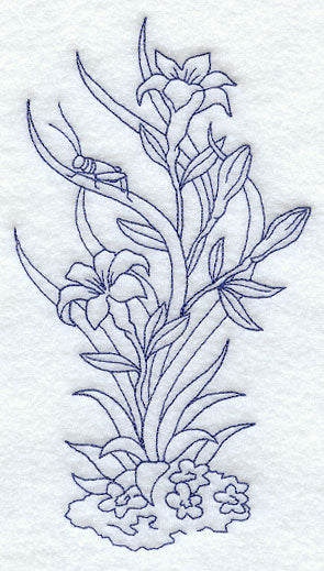 Flowers and Grasshopper (Bluework)