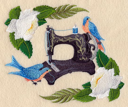 Antique Sewing Machine & Bluebirds