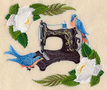 Antique Sewing Machine & Bluebirds