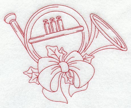 Christmas French Horn (Redwork)