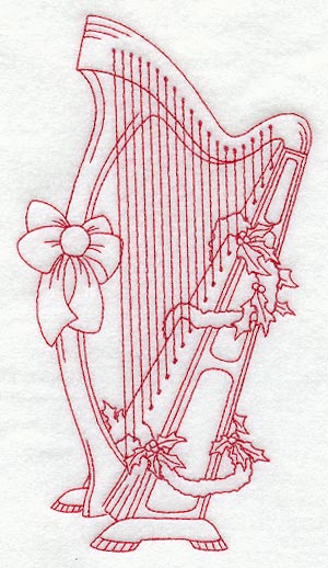 Christmas Harp (Redwork)
