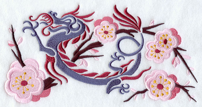 Asian Dragons in Cherry Blossoms Border