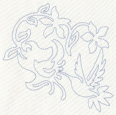 Hummingbird & Flowers Quilting Motif (Single Run)