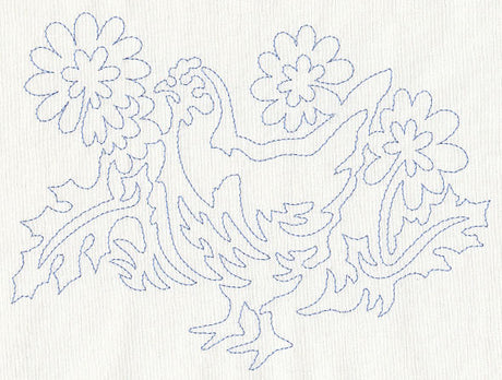 Hen and Flowers Quilting Motif (Single Run)
