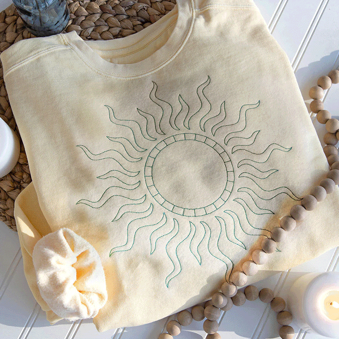 animated gif displaying a variety of machine embroidery projects with a California theme.