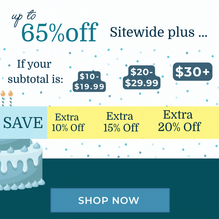 Gif of sitewide promotion - up to 65% off plus save extra 10%, 15% or 20%