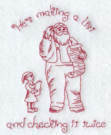 Santa & List w/text (Redwork)