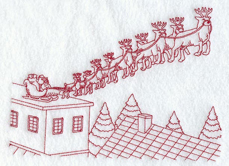 Santa & Team on Rooftop (Redwork)