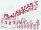 Santa & Team on Rooftop (Redwork)