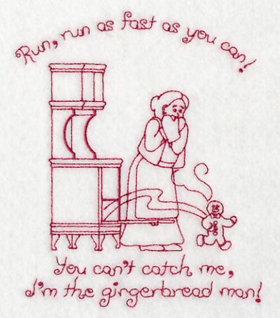 Gingerbread Scene w/Text (Redwork)