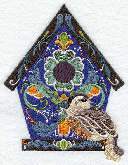 Rosemaling Birdhouse with Eurasian Dotterel