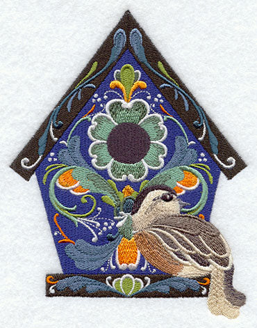 Rosemaling Birdhouse with Eurasian Dotterel