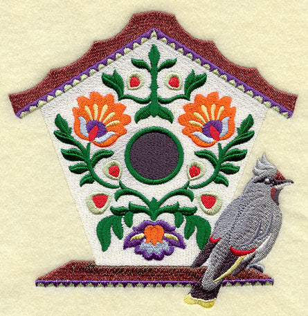 Polish Folk Art Birdhouse with Bohemian Waxwing