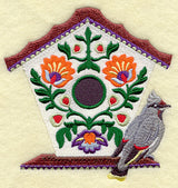 Polish Folk Art Birdhouse with Bohemian Waxwing