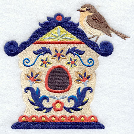 Majolica Birdhouse with European Robin