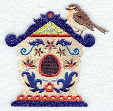 Majolica Birdhouse with European Robin