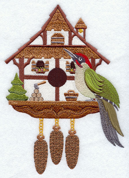 German Birdhouse with Eurasian Green Woodpecker