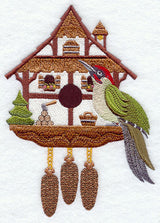 German Birdhouse with Eurasian Green Woodpecker