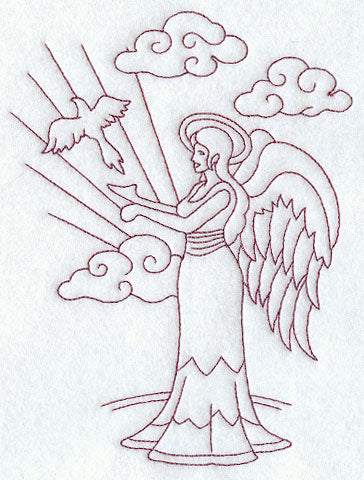 Angel with Dove (Redwork)
