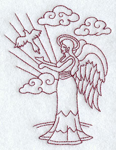 Angel with Dove (Redwork)