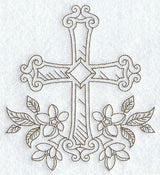 Cross with Flowers (Redwork)