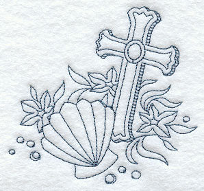 Cross with Shell (Redwork)