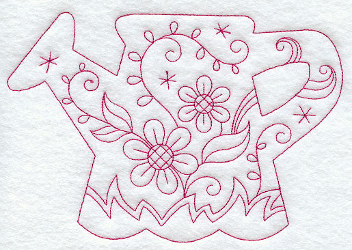 Spring Scene - Watering Can (Redwork)