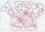 Spring Scene - Watering Can (Redwork)