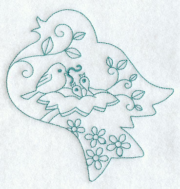 Spring Scene - Bird (Redwork)