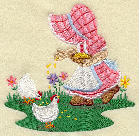 Sunbonnet Sue Feeding Chickens