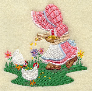 Sunbonnet Sue Feeding Chickens