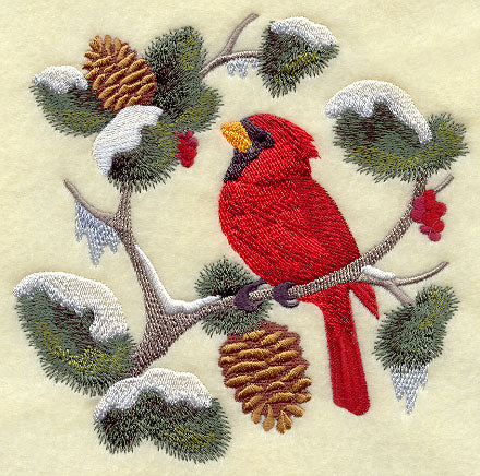Cardinal in Boughs and Berries Square