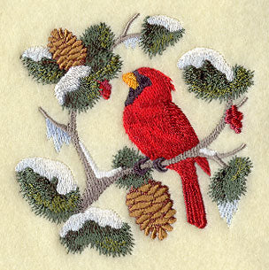Cardinal in Boughs and Berries Square