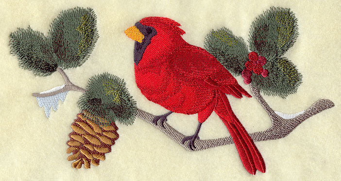 Cardinal in Boughs and Berries Border