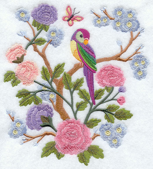 Chinoiserie Birds and Pastel Petals Scene