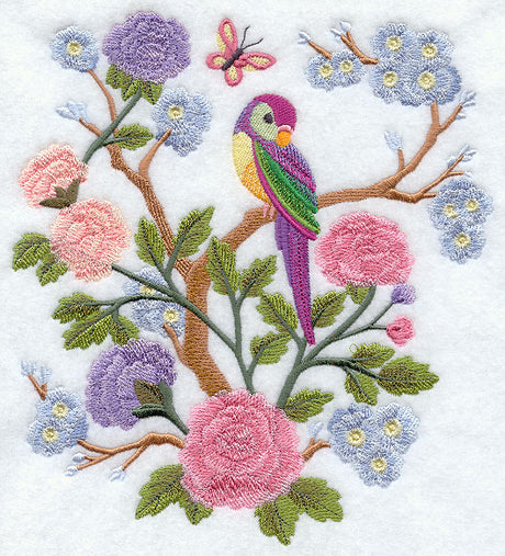 Chinoiserie Birds and Pastel Petals Scene