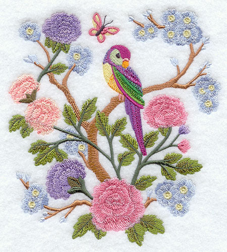 Chinoiserie Birds and Pastel Petals Scene