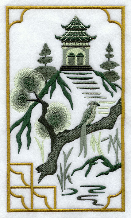 Chinoiserie Mountain Pagoda Panel